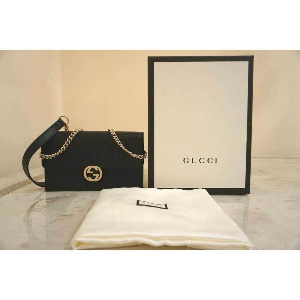 Gucci Interlocking Chain Wallet Black Leather Cross Body Bag - Picture 9 of 16